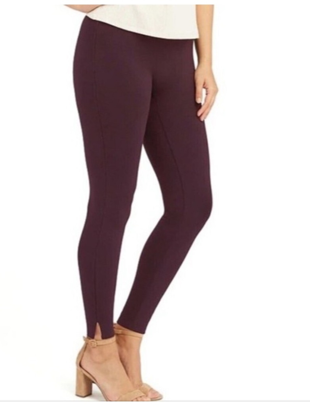 Spanx Ponte Ankle Leggings Hem Slit Brandy Wine Size S. Petite